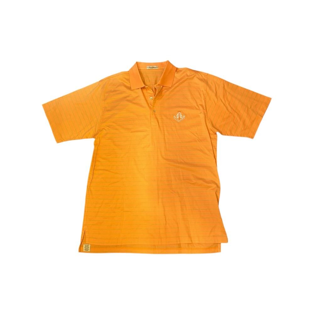 Peter Millar Men’s Carnoustie Golf Polo Shirt Orange Green Stripe Size Large